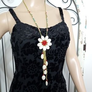 Magnesite long gold cord necklace